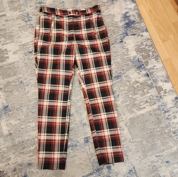 NWT H&M Red Black Plaid pants women's size 10 - Picture 1 of 15